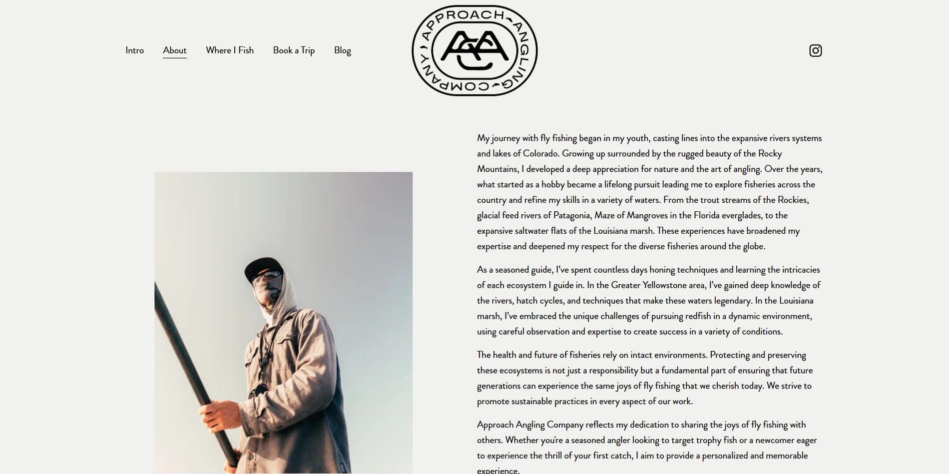 The old About page: a photo and a long paragraph